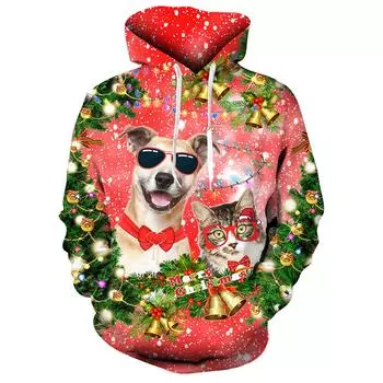 Hot 3D digital printing European and American men s long-sleeved sweatshirtsChristmas snowman jackets and hoodies S
