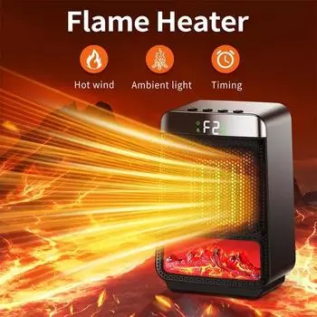Hot Air Blower Electric Heater Heating Fans 3D Dynamic Flame PTC Fan Heater For Living room Home 4-Gears Desktop Electric Heater 4 Gear&EU чёрный
