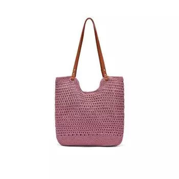 Hot Air Shoulder Bag 2025 Spring New Women Pastoral Hollow Shoulder Bag Vacation Idle Style Tote Bag 14 Pink
