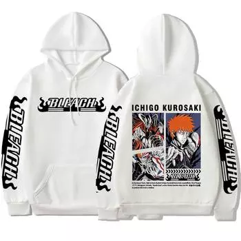 Hot Anime Bleach Kurosaki Ichigo Graphic Printed Hooded Men Women Manga Hoodies Loose Casual Sweatshirt Harajuku Male Streetwear XS чёрный