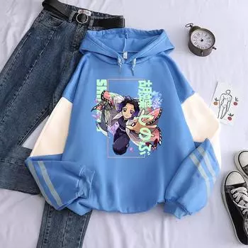 Горячая аниме-стрела демонов Shinobu Kocho Kawaii Print Hooded Men Women Hoodies Oversize Sweatshirt Harajuku Unisex Streetwear Tops XS чёрный