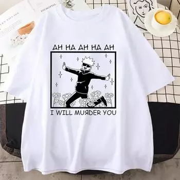 Hot Anime Satoru Gojo Graphic Print T-shirt for Both Men Women Casual Tops Personalized Cool Round Neck T-shirt Tops S чёрный