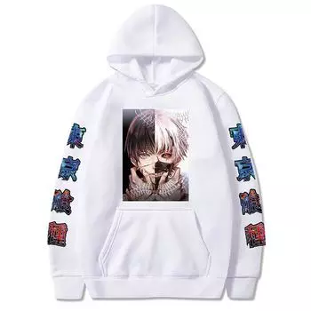 Горячая аниме Tokyo Ghoul Kaneki Ken Print Hooded Men Women Classic Simple Hoodies Casual Streetwear Harajuku Unisex Sweatshirt S чёрный