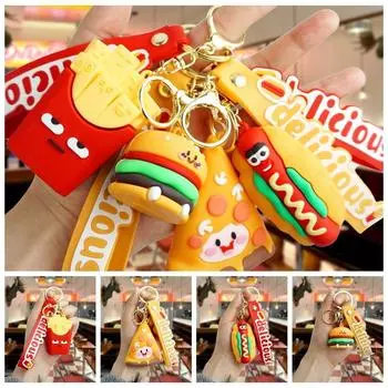Hot Dog Hamburg Key Chain French Fries Bag Decoration Personality PVC Pendant Women French Fries