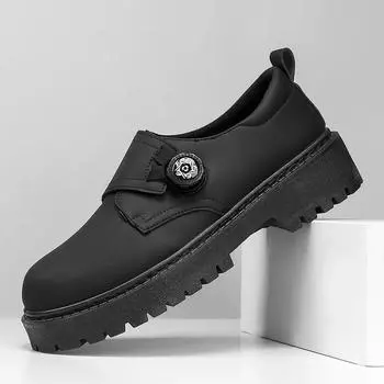 Hot Fashion Men Leather Shoes Designer Casual Business Dress Oxfords Platform Loafers Slip-on Moccasins Thick Sole Wedding Shoes 39 чёрный
