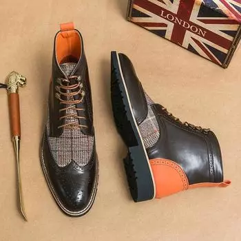 ГОРЯЧАЯ мода кожаные ботинки в деревенском стиле ботинки-броги мужские деловые ботинки полусапоги до середины икры деловые ботинки больших размеров 38-48 38 коричневый