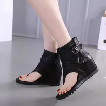 Hot Fashion Wedge Black Women s Sandals Summer Mesh Breathable Roman High-top Cove Heeled Comfor Buckle Belt Rear Zipper Shoe 35 серебряный