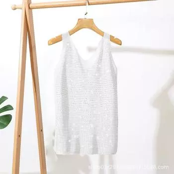 Hot-fixed Diamond Fashionable Inner Wear Loose Knitted V-neck T-shirt Camisole Vest Female Summer Outer Wear Base Shirt One Size