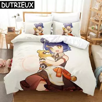 Hot Game Genshin Impact Bedding Set 3D Printed Comforter Duvet Cover Sets Pillowcase Twin Full Queen King Duvet Covers Drop Ship EU single(135x200cm)