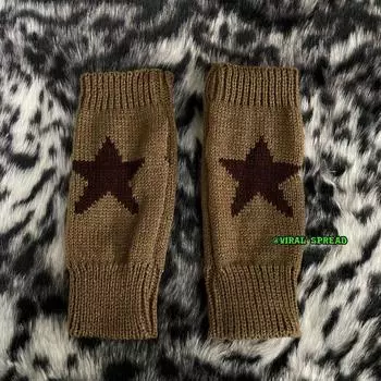 Hot Girl Yk2 XINGX Open Finger Gloves Hot Wool Khaki a pair All yards
