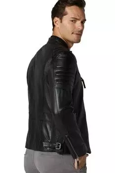 HOT Men Jacket Black Leather Handmade Genuine Lambskin Stylish Biker Soft Real S чёрный