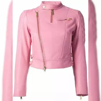 Горячая модель женская куртка из натуральной овчины, укороченный стиль, розовое пальто XS розовый