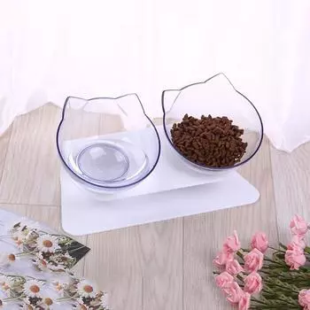 Hot pet bowl cat neck guard Transparent tilt cat face double bowl anti-splash non-slip food for cats and dogs