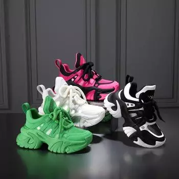 Hot price super hot 2024new thick soled height increasing breathable mesh sports shoes fashionable women s casual shoes sneakers 35 чёрный