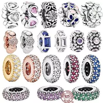 Лидер продаж, стерлинговое серебро S925, прозрачные блестящие белые ромашки, подвесные бусины-разделители, подходят для оригинального браслета, ювелирные изделия, модный подарок