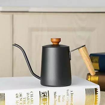 Hot Sale 304 Stainless Steel Coffee Hand Brewing Pot Set Mini Hanging Ear Pot Wooden Handle Fine Spout Coffee Pot 350ml