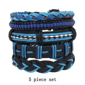 Hot Sale Blue Hand-woven Five-Piece Leather Bracelet Set разноцветный