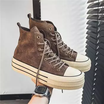 Hot sale Brown Men s Canvas Shoes Fashion Espadrilles Man High top Sneakers Platform Vulcanized Shoes Men Casual Board Shoes 39
