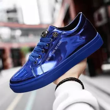 Hot Sale Casual Men s Shoes Blue Mirror Glitter Sneakers Men Flat Streetwear Hip Hop Men Luxury Designer Shoes chaussure homme 39
