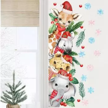 Горячая Распродажа Рождественская Акварельная Наклейка На Стену Животное Цветок Жираф Зебра Мультфильм Настенное Украшение Наклейка На Стену Наклейка На Дверь