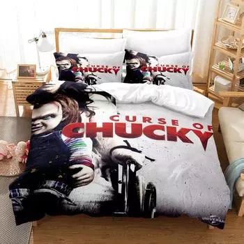 Hot Sale Chucky Bedding Set Single Twin Full Queen King Size Bed Set Aldult Kid Bedroom Duvetcover Sets 3D Halloween AU Single(140x210cm)