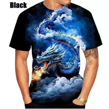 Hot Sale Fashion Chinese Dragon Men Women Spring Summer 3D Printed Short Sleeves Casual Fashion Round Neck T-Shirt S