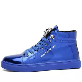 Hot sale Fashion Leather High Top Sneakers Men Blue Trend Shoes Designer Glitter Luxury Shoes Men Streetwear Hip-hop Sneakers 39