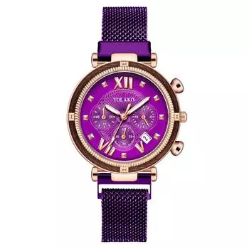 Hot Sale Fashion Three Eyes Calendar Ladies Watch Women s Watch Quartz Iron Suction Magnetic Milanese Band красный