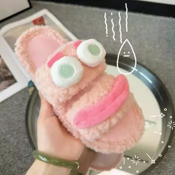 Hot Sale Female Shoes 2024 Winter New Cartoon Funny Women s Plush Slippers Casual and Comfortable Indoor Cotton Slippers Zapatos 36 бежевый