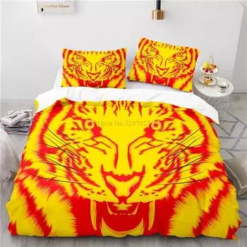 Hot Sale Flame Tiger Duvet Cover Set with Pillowcase 2/3pcs Bedclothes Animals Art Pattern 3d Bedding Set Twin Queen King Size 228x228cm