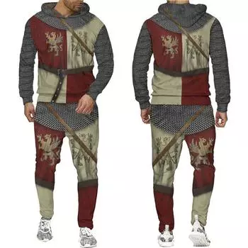 Hot Sale Heraldic Lion Tattoo Templar Knight Armor Two Piece Set 3D printed Fashion Hoodie Pants Outfit Men s Clothing Suit S