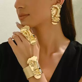 Hot Sale Jewelry Niche Face Expression Design Earrings Ring Women s Versatile Open Bracelet