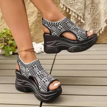 Hot Sale Ladies Shoes 2025 Slip on Luxury Women s Sandals Fashion Color Matching Casual Women Plus Size Platform Wedge Sandals 34