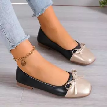 Hot Sale Ladies Shoes Slip on Women s Flats Autumn Square Toe Bow Tie Mixed Colors Solft Sole Shallow Casual Comfortable Shoes 36 чёрный