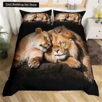 Hot Sale Lion Bedding Sets Anime Demon Slayer Bedspread for Teens Girls Cartoon Twin Single Queen King Full Duvet Cover Set EU single(135x200cm)