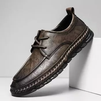 Горячая Распродажа Мужская Повседневная Кожаная Обувь Ручной Работы Мягкие Кроссовки Для Пешего Туризма Нескользящие Резиновые Офисные Лоферы Мужская Универсальная Обувь Для Путешествий 38 чёрный