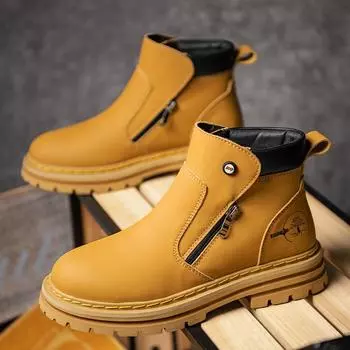 Hot Sale Men Winter Plush Snow Boots Leather Fashion Sneakers Men All-match Mens Slip on Ankle Boots Handmade Male Outdoor Shoes 38