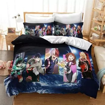 Hot Sale My Hero Academia 3d Printed Bedding Set Cartoon All Might Midoriya Izuku Duvet Cover Set Pillowcase Queen King Size 200x200cm