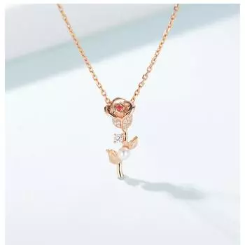 Hot Sale Rose Gold Rose Dew Red Diamond Pendant