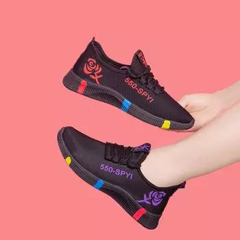 Hot Sale Running Shoes Women Sport Shoes Outdoor Lace-up Platform Sneakers Air Mesh Breathable Walking Jogging Gym Trainers 36