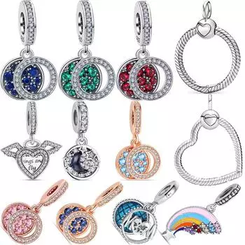 Hot Sale S925 Sterling Silver Double Zircon Stars Dangle Charm Beads Fit Original Charms Bracelet DIY Silver Jewelry Gift