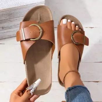 Hot Sale Shoes Female 2024 Summer Fashion Women s Flat Slippers Anti-slip and Wear-resistant Ladies Beach Slides Chanclas Mujer 35 коричневый