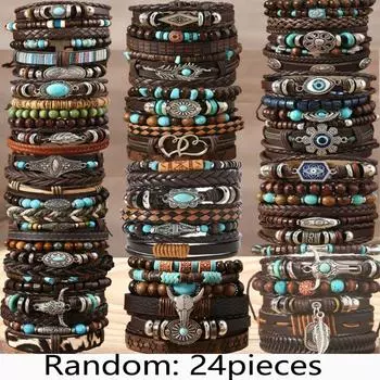 Hot Sale Skull Cow Head Zinc Alloy Accessories 6-piece Cowhide Bracelet Combination