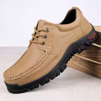 Hot Sale Soft Sole Lace-up Casual Shoes Luxury Brand Male Walking Shoes Genuine Leather Men s Travel Climbing Camping Footwear 38 чёрный