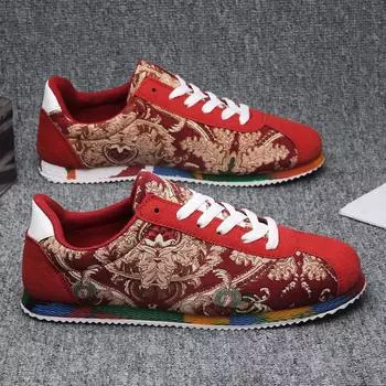 Hot Sale Suede Casual Shoes Men Chinese Style Sports Shoes Fashion Printed Men s Sneakers Lightweight Mens Walking Jogging Shoes 39 чёрный