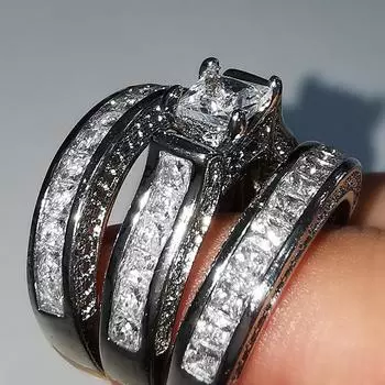 Hot Sale, Three-Piece Micro-Set Zircon Ring, Luxury Couple Zircon Ring European And American Ladies Jewelry No. 5 белый