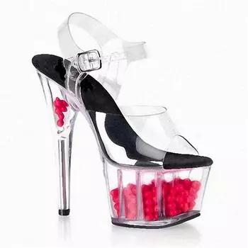 Hot Sale Transparent Rose Sandals 17CM Crystal High Heel Platform Shoes 34 красный