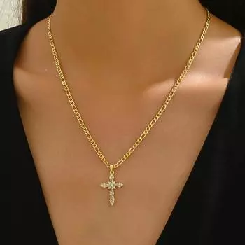 Hot Sale Women s Cross Necklace Geometric Diamond Set Design High Sense Clavicle Chain Women
