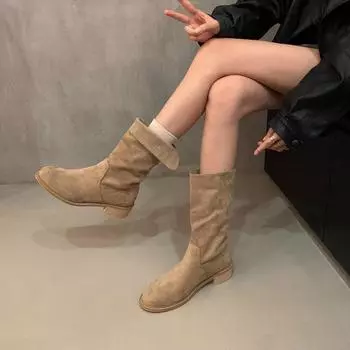 Hot Sales Boots for Women 2024 Fall New Patchwork Vintage Boots for Women Slim Boots Platform Heels Women 35 коричневый