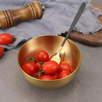 [Hot Sales] Stainless Steel Gold and Silver Salad Bowl Rice Noodles Lamian Noodles Bowl Kitchen Tableware Food Container 15cm золотой